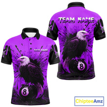 Load image into Gallery viewer, Purple 8 Ball Pool Eagle Paint Splash Billiard Shirt For Men Custom Billiard Jersey Polo &amp; 1/4 Zip TDM5493