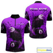 Load image into Gallery viewer, Purple 8 Ball Pool Eagle Paint Splash Billiard Shirt For Men Custom Billiard Jersey Polo &amp; 1/4 Zip TDM5493