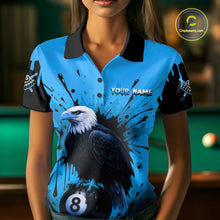 Load image into Gallery viewer, Blue 8 Ball Pool Eagle Paint Splash Billiard Shirt For Women Custom Billiard Jersey Polo &amp; 1/4 Zip TDM5494