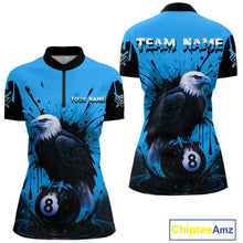 Load image into Gallery viewer, Blue 8 Ball Pool Eagle Paint Splash Billiard Shirt For Women Custom Billiard Jersey Polo &amp; 1/4 Zip TDM5494