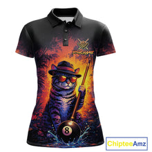 Load image into Gallery viewer, Personalized Vintage Funny Cat 8 Ball Billiard Shirt For Women, Pool Team Jersey Polo &amp; 1/4 Zip TDM5751