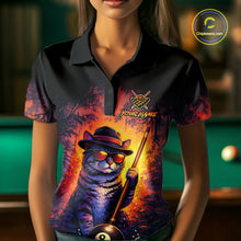 Load image into Gallery viewer, Personalized Vintage Funny Cat 8 Ball Billiard Shirt For Women, Pool Team Jersey Polo &amp; 1/4 Zip TDM5751