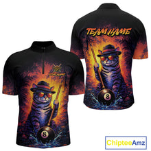 Load image into Gallery viewer, Personalized Vintage Funny Cat 8 Ball Billiard Shirt For Men, Pool Team Jersey Polo &amp; 1/4 Zip TDM5751
