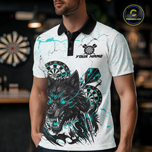 Load image into Gallery viewer, White Grunge Wolf Dart Shirt &amp; Pocket Option Custom Men Dart Jersey|Turquoise TDM5510