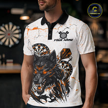 Load image into Gallery viewer, White Grunge Wolf Dart Shirt &amp; Pocket Option Custom Men's Dart Jersey|Orange TDM5511