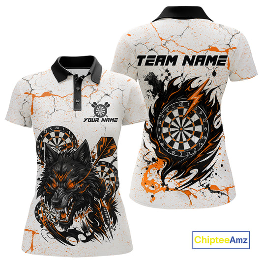 White Grunge Wolf Dart Shirt & Pocket Option Custom Women's Dart Jersey|Orange TDM5511