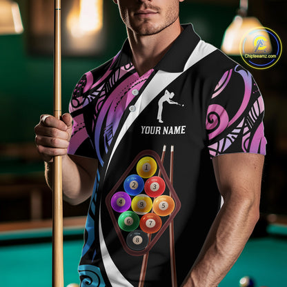 Personalized Tribal 9 Ball Billiard Shirt For Men Custom 9 Ball Pool Team Jersey Polo & 1/4 Zip TDM6128