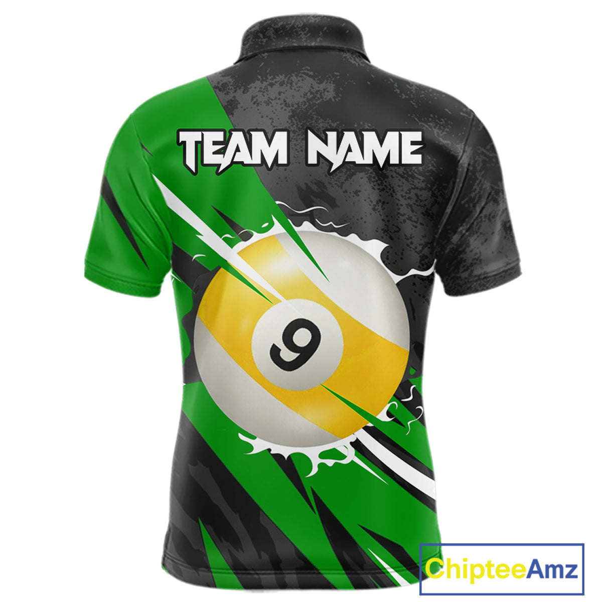 Black And Green 8 Ball & 9 Ball Billiard Shirt For Men Custom Pool Team Jersey Polo & 1/4 Zip TDM6363