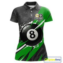 Load image into Gallery viewer, Black And Green 8 Ball &amp; 9 Ball Billiard Shirt For Women Custom Pool Team Jersey Polo &amp; 1/4 Zip TDM6363
