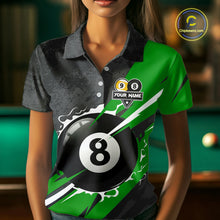 Load image into Gallery viewer, Black And Green 8 Ball &amp; 9 Ball Billiard Shirt For Women Custom Pool Team Jersey Polo &amp; 1/4 Zip TDM6363