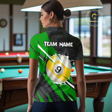 Load image into Gallery viewer, Black And Green 8 Ball &amp; 9 Ball Billiard Shirt For Women Custom Pool Team Jersey Polo &amp; 1/4 Zip TDM6363