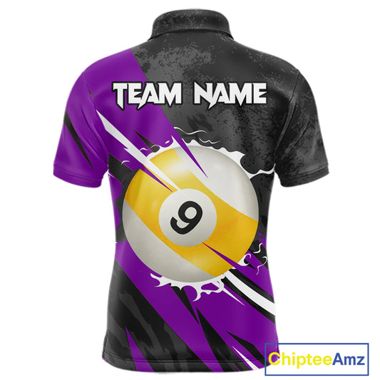 Black And Purple 8 Ball & 9 Ball Billiard Shirt For Men Custom Pool Team Jersey Polo & 1/4 Zip TDM6364