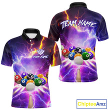 Load image into Gallery viewer, Custom Thunder Lightning Purple Pool Team Shirt For Men, Billiard Jersey Polo &amp; Quarter Zip TDM6133