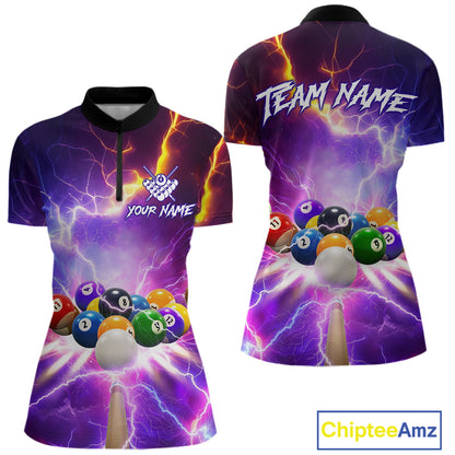 Custom Thunder Lightning Purple Pool Team Shirt For Women, Billiard Jersey Polo & Quarter Zip TDM6133