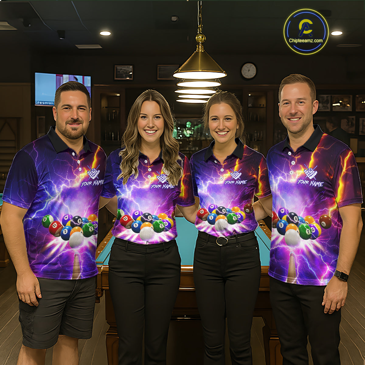 Custom Thunder Lightning Purple Pool Team Shirt For Men, Billiard Jersey Polo & Quarter Zip TDM6133