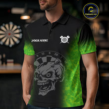 Load image into Gallery viewer, Black And Green Skull Darts Shirt For Men Custom Darts Jersey Pocket Option TDM5273