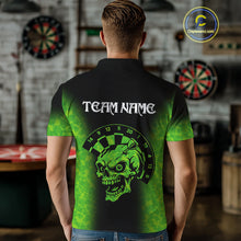 Load image into Gallery viewer, Black And Green Skull Darts Shirt For Men Custom Darts Jersey Pocket Option TDM5273