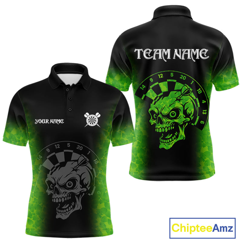 Black And Green Skull Darts Shirt For Men Custom Darts Jersey Pocket Option TDM5273