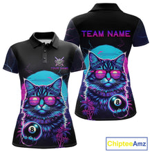 Load image into Gallery viewer, Funny Cat Neon 8 Ball Billiard Shirt For Women Custom Pool Team Shirt, Billiard Jersey Polo &amp; 1/4 Zip TDM5512