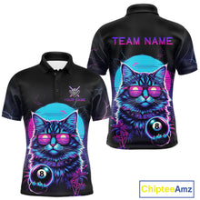 Load image into Gallery viewer, Funny Cat Neon 8 Ball Billiard Shirt For Men Custom Pool Team Shirt, Billiard Jersey Polo &amp; 1/4 Zip TDM5512