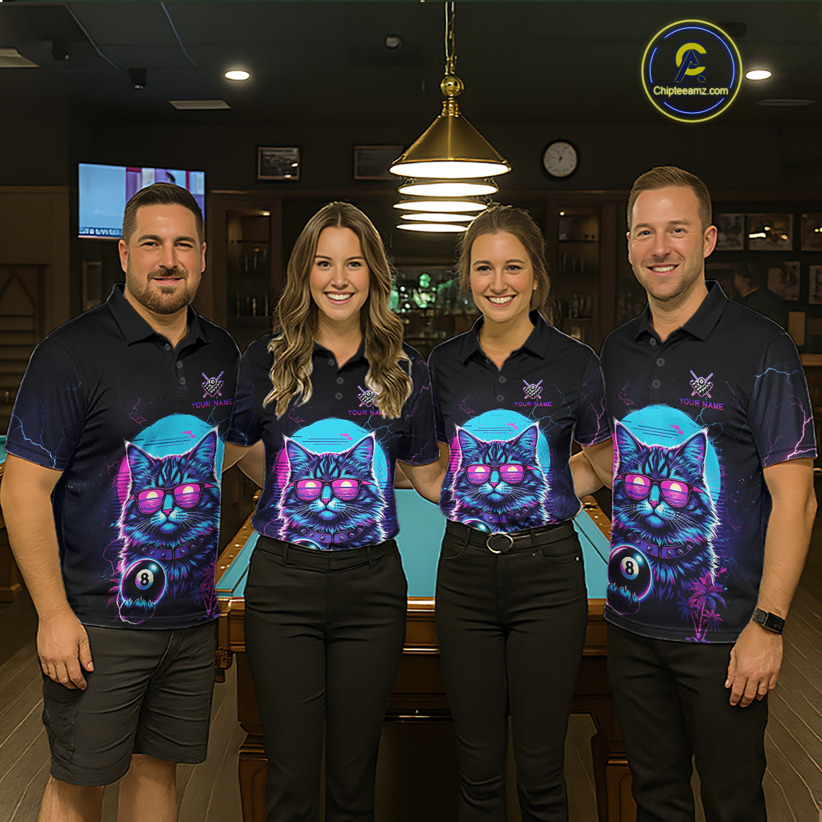 Funny Cat Neon 8 Ball Billiard Shirt For Women Custom Pool Team Shirt, Billiard Jersey Polo & 1/4 Zip TDM5512