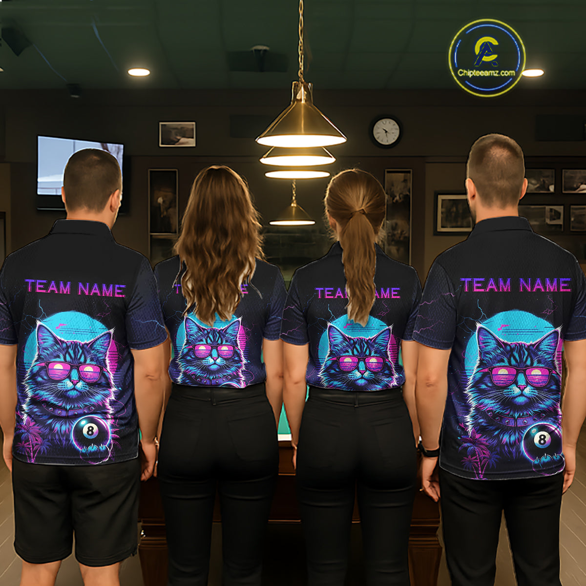 Funny Cat Neon 8 Ball Billiard Shirt For Women Custom Pool Team Shirt, Billiard Jersey Polo & 1/4 Zip TDM5512