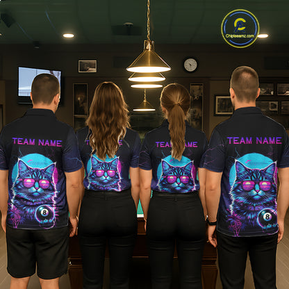 Funny Cat Neon 8 Ball Billiard Shirt For Women Custom Pool Team Shirt, Billiard Jersey Polo & 1/4 Zip TDM5512
