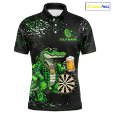 Load image into Gallery viewer, Green Grunge Funny Alligator Darts Shirt For Men Custom Darts Jersey Polo &amp; 1/4 Zip, Darts Gifts TDM6373