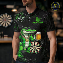 Load image into Gallery viewer, Green Grunge Funny Alligator Darts Shirt For Men Custom Darts Jersey Polo &amp; 1/4 Zip, Darts Gifts TDM6373