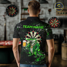 Load image into Gallery viewer, Green Grunge Funny Alligator Darts Shirt For Men Custom Darts Jersey Polo &amp; 1/4 Zip, Darts Gifts TDM6373
