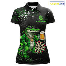 Load image into Gallery viewer, Green Grunge Funny Alligator Darts Shirt For Women Custom Darts Jersey Polo &amp; 1/4 Zip, Darts Gifts TDM6373