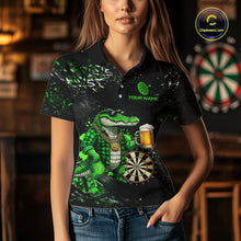 Load image into Gallery viewer, Green Grunge Funny Alligator Darts Shirt For Women Custom Darts Jersey Polo &amp; 1/4 Zip, Darts Gifts TDM6373