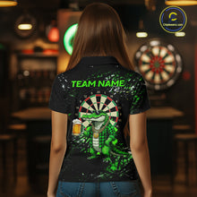 Load image into Gallery viewer, Green Grunge Funny Alligator Darts Shirt For Women Custom Darts Jersey Polo &amp; 1/4 Zip, Darts Gifts TDM6373