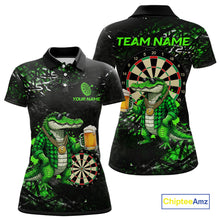 Load image into Gallery viewer, Green Grunge Funny Alligator Darts Shirt For Women Custom Darts Jersey Polo &amp; 1/4 Zip, Darts Gifts TDM6373