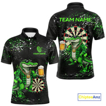 Load image into Gallery viewer, Green Grunge Funny Alligator Darts Shirt For Men Custom Darts Jersey Polo &amp; 1/4 Zip, Darts Gifts TDM6373
