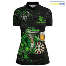 Load image into Gallery viewer, Green Grunge Funny Alligator Darts Shirt For Women Custom Darts Jersey Polo &amp; 1/4 Zip, Darts Gifts TDM6373