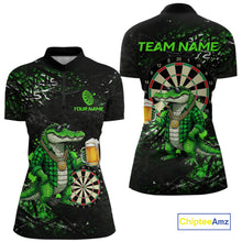 Load image into Gallery viewer, Green Grunge Funny Alligator Darts Shirt For Women Custom Darts Jersey Polo &amp; 1/4 Zip, Darts Gifts TDM6373