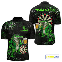 Load image into Gallery viewer, Green Grunge Funny Alligator Darts Shirt For Men Custom Darts Jersey Polo &amp; 1/4 Zip, Darts Gifts TDM6373