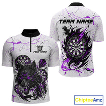 Load image into Gallery viewer, Personalized White Grunge Wolf Darts Shirt For Men Custom Darts Team Jersey Polo &amp; 1/4 Zip|Purple TDM5282