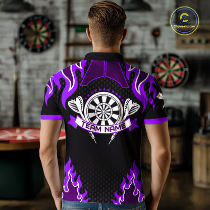 Black And Purple Flaming Darts Jersey Polo & Quarter Zip Custom Darts Team Shirt For Men TDM6147