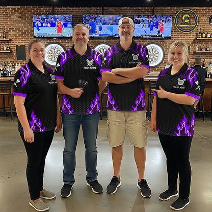 Black And Purple Flaming Darts Jersey Polo & Quarter Zip Custom Darts Team Shirt For Men TDM6147