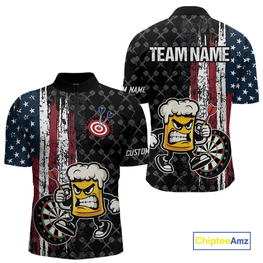 Funny Angry Beer Grunge American Flag Darts Shirt For Men Custom Patriotic Darts Team Jersey TDM5563