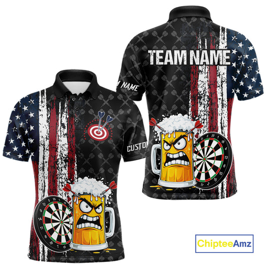 Funny Angry Beer Grunge American Flag Darts Shirt For Men Custom Patriotic Darts Team Jersey TDM5564
