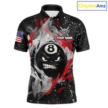 Load image into Gallery viewer, Custom name billiard Polo shirt with 8-ball design and American flag