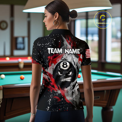 Funny 8 Ball Pool Billiard Shirts For Women Custom Smoke Splatter Billiard Team Jersey Polo & 1/4 Zip TDM6617