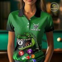 Load image into Gallery viewer, Green Funny Alligator 8 Ball Billiard Shirts For Women Custom Pool Team Jersey Polo &amp; Quarter Zip TDM6621