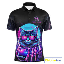 Load image into Gallery viewer, Funny Cat Retro Neon Bowling Shirt For Men Custom Bowling Team Jersey Polo &amp; Quarter Zip TDM5817
