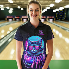 Load image into Gallery viewer, Funny Cat Retro Neon Bowling Shirt For Women Custom Bowling Team Jersey Polo &amp; Quarter Zip TDM5817