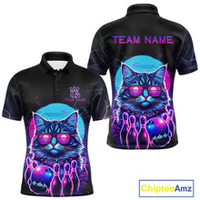 Load image into Gallery viewer, Funny Cat Retro Neon Bowling Shirt For Men Custom Bowling Team Jersey Polo &amp; Quarter Zip TDM5817