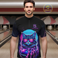 Load image into Gallery viewer, Funny Cat Retro Neon Bowling Shirt For Men Custom Bowling Team Jersey Polo &amp; Quarter Zip TDM5817